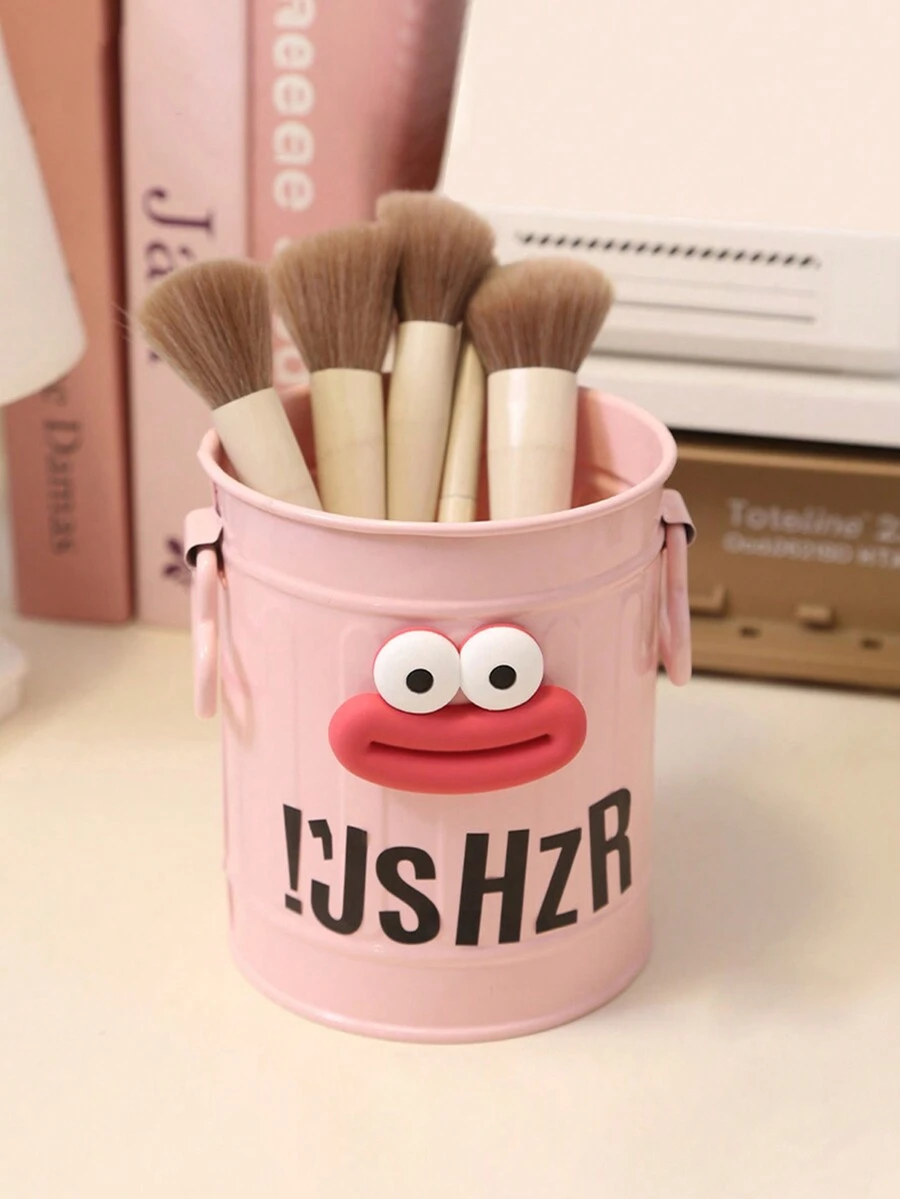 1 Pieza Soporte De Pluma De Almacenamiento En Escritorio De Hierro Loco, Caja De Almacenamiento De Adorno Creativo De Gran Capacidad Con Asa, Canasta De Almacenamiento De Papelería Multifuncional - Rosa - Ver 1