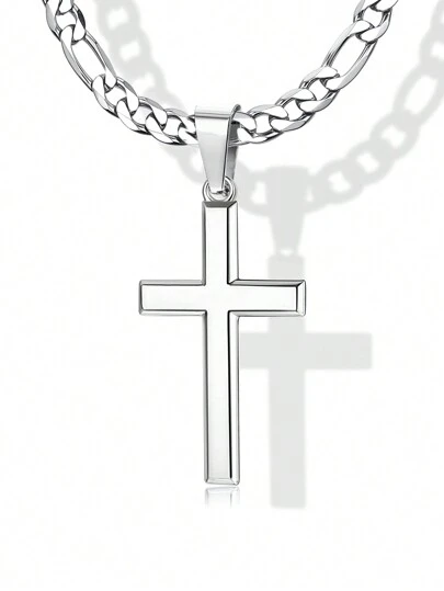 Collar de cruz para hombres y mujeres cadena de eslabones  de acero inoxidable con corte de rhinestone de 5 mm, collar colgante de cruz para mujeres y hombres, joyería