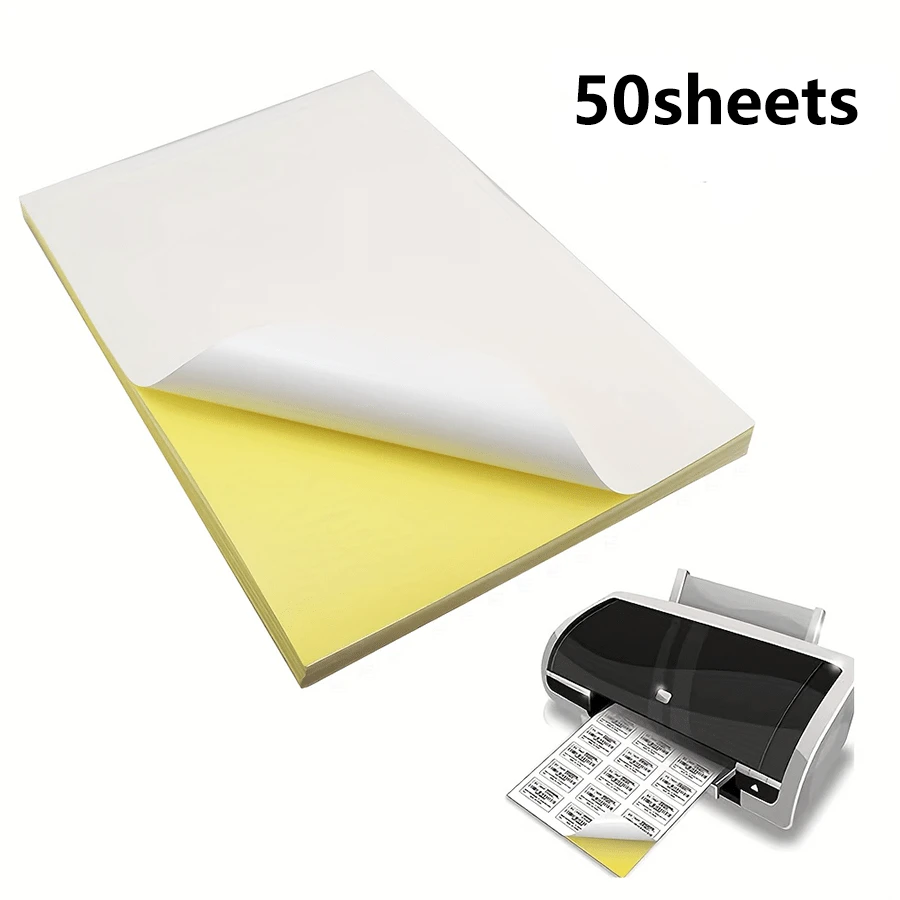 50sheets Self-Adhesive Sticker Paper, A4 Size Label Printing Paper, Vinyl Sticker Paper Back To School - White - View 1