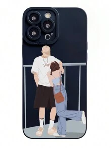 1pc Couple Series Pattern Universal Mobile Phone Case Compatible With IPhone, Compatible With , Compatible With /Compatible With , Compatible With - Black - View 4