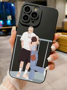 1pc Couple Series Pattern Universal Mobile Phone Case Compatible With IPhone, Compatible With , Compatible With /Compatible With , Compatible With - Black - View 1