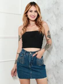 Women Denim Skirts - 深色水洗藍 - 查看 6