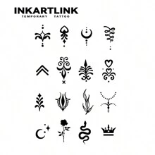 INKARTLINK 突破性技術紋身貼，半永久性手指防水小圖案紋身貼花，長效暫時性真實假紋身貼花，以植物為基底，神奇紋身 - 黑色 - 查看 3