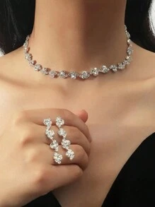 1套時尚歐美風格女士紅寶石閃亮新娘套裝,包含鏈式耳環和項鏈,適用於婚禮/派對/節日禮品 - 紅色 - 查看 18