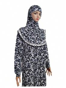 Áo choàng dài trùm đầu họa tiết hoa loa kèn Boho dành cho nữ dùng để thờ cúng, dáng rộng, có tay áo và băng đô Hijab cho trang phục Abaya che mặt - Nhiều màu - Xem 9