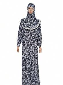 Áo choàng dài trùm đầu họa tiết hoa loa kèn Boho dành cho nữ dùng để thờ cúng, dáng rộng, có tay áo và băng đô Hijab cho trang phục Abaya che mặt - Nhiều màu - Xem 10