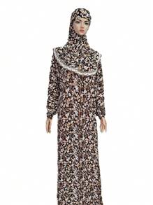Áo choàng dài trùm đầu họa tiết hoa loa kèn Boho dành cho nữ dùng để thờ cúng, dáng rộng, có tay áo và băng đô Hijab cho trang phục Abaya che mặt - Nhiều màu - Xem 5