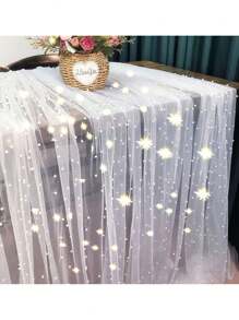 1pc/6.56ft Large White Faux Pearl Curtain With Lights For Wedding, Party, And Background Decoration, Translucent Tablecloth, Window & Door Curtain, Reusable, Bright Faux Pearl, Not Easy To Drop, Clean, Provides Mood Light Atmosphere,Christmas - White - View 7