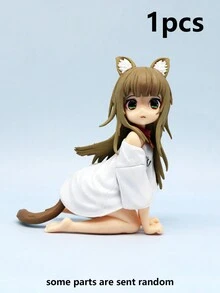 Juguete de modelo de una pieza linda chica gato, sentada y comiendo pescado, kit de modelo amarillo/beige ensamblado al azar (algunas partes al azar) - Multicolor - Ver 9