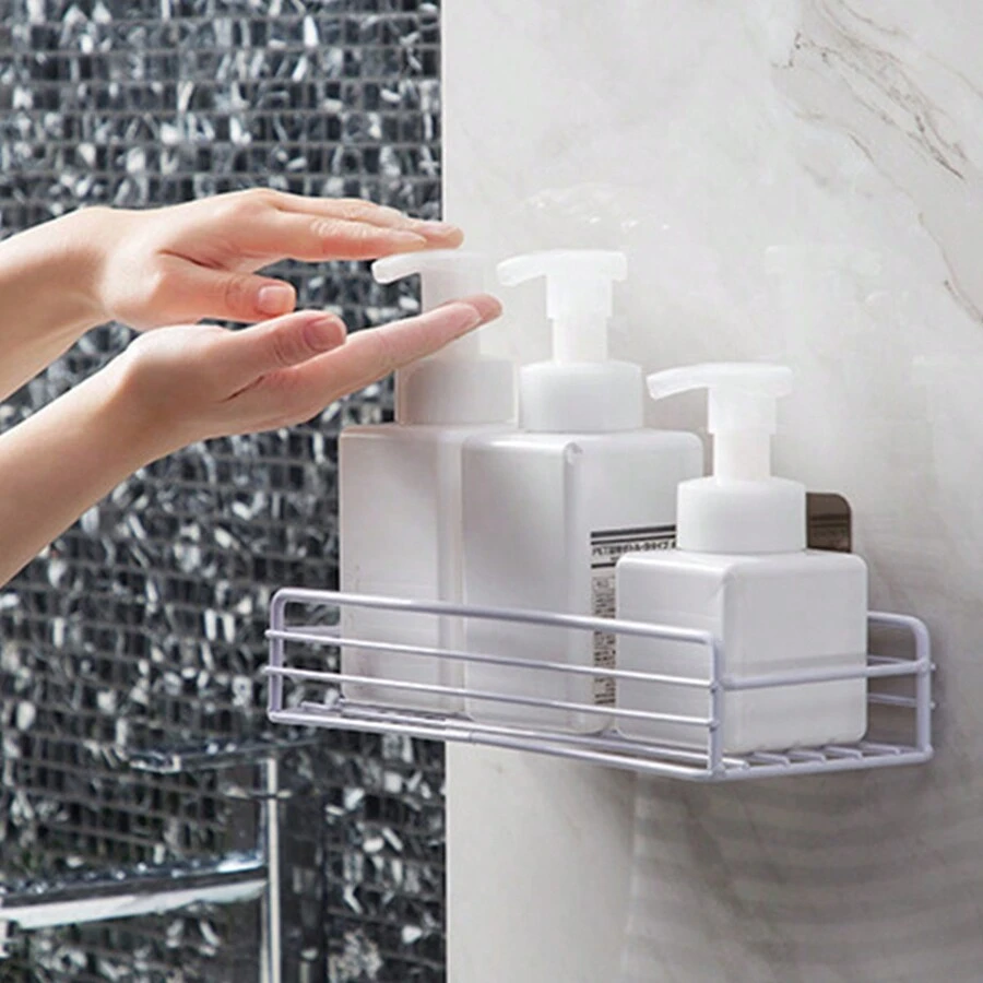 1pc No-Drill Bathroom Shelf Multi-Functional Storage Rack - White - View 1