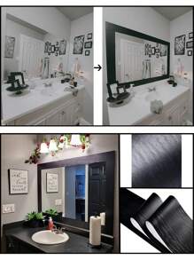1pc 1000 Cm Mirror Frame Border Decor Wallpaper, Mirror Border Peel And Stick, Length 10 Meters Black Wood Grain Removable Pvc Waterproof Border Wall Decor Removable Self Adhesive Kitchen Bathroom Tiles Sticker Wallpaper Mother's Day Gifts For Mompeel And Stick Wallpaper,Renovation Stickers Peel Wall Panels,Wall Paper, Wallpapers,Spring Decoration Items Refresh Your Home,Rama Decoration Stickers - Black - View 8