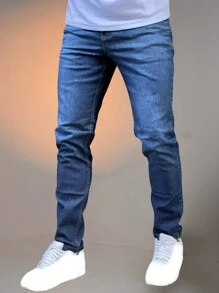 Men Jeans - 深色水洗藍 - 查看 1