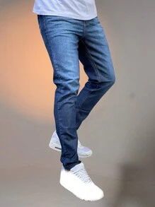 Men Jeans - 深色水洗藍 - 查看 3