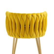 Velvet Dining Chairs, Mid-Century Living Room Chair With Metal Legs And Soft Padded, Woven Back Dining Chairs, Upholstered Accent Leisure Side Chair(Emerald, Set Of 4) - 芥末 - 查看 11