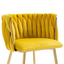 Velvet Dining Chairs, Mid-Century Living Room Chair With Metal Legs And Soft Padded, Woven Back Dining Chairs, Upholstered Accent Leisure Side Chair(Emerald, Set Of 4) - 芥末 - 查看 10