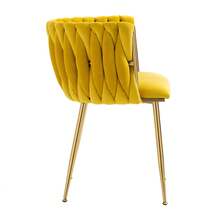 Velvet Dining Chairs, Mid-Century Living Room Chair With Metal Legs And Soft Padded, Woven Back Dining Chairs, Upholstered Accent Leisure Side Chair(Emerald, Set Of 4) - 芥末 - 查看 4