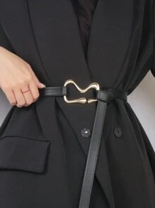1pc Women Structured Buckle Fashionable Belt For Dress Decoration - Black - View 2