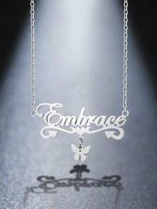 1入組不鏽鋼個性化定制名字項鍊,適用於女性、母親、姐妹、女孩、聖誕節、母親節、蝴蝶1-12字符數量,用於定制鈦鋼項鍊情人節、生日、紀念、畢業、高端禮物 - 銀色 - 查看 4