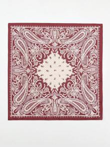 1 件简约印花 70 年代方形围巾，全新春季设计，可用作头巾、腰带、包袋配饰、发巾、时尚配饰头巾、发带、头带，非常适合装扮您的造型 - 酒紅色 - 查看 3