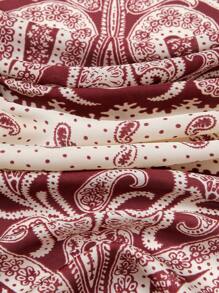 1 件简约印花 70 年代方形围巾，全新春季设计，可用作头巾、腰带、包袋配饰、发巾、时尚配饰头巾、发带、头带，非常适合装扮您的造型 - 酒紅色 - 查看 4