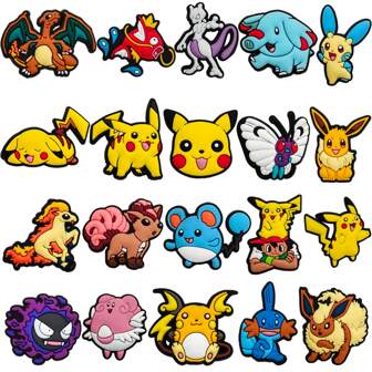 pocket monsters 20 pièces Charms de décoration pour chaussures, monstres de poche de dessin animé. Accessoires de chaussures mignons pour le printemps, l'été, la plage ou le port quotidien pour femmes et hommes