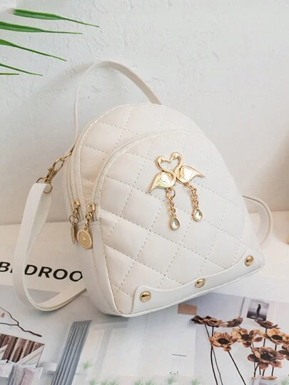 1入 現代設計 PU 菱形小背包，鵝鑽吊飾，適用於海灘度假和購物，假期生日禮物，背包，大容量，可放置筆電，輕便攜帶，用於青少年女孩、女性和大學生，適用於辦公室、大學、小學、初中、高中、工作、商務、通勤、體育場所等，輕盈耐用的小背包，背包旅行和返校必備。