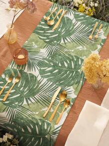 1入組極簡主義手繪熱帶植物葉紋印花亞麻桌布,適用於廚房/餐桌裝飾、鞋櫃/收納櫃蓋,全年適用桌布 - 彩色 - 查看 4