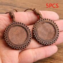 SWEET BELL 5入組復古風格的木製吊墜護身符,圓木質配可調節繩子,適用於項鍊製作,diy珠寶工藝 - 圓形 - 查看 7