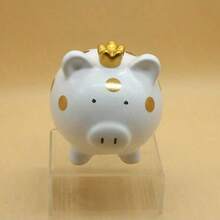 1pc Ceramic Crown Piggy Bank Desktop Ornament, Birthday Gift - White - View 8