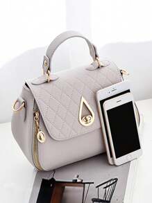 Lattice-Pattern Fashionable Ladies Handbag, Best Mother Day Gifts Ever - Grey - View 9