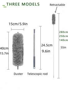 1 Stainless Steel Pole Retractable Duster With 110-Inch Extra Long Pole, Bendable Head And Long Handle Duster For Cleaning Ceiling Fans, High Ceilings, Blinds, Furniture And Cars