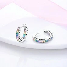 Earring For Women Exquisite Hoop Earrings Inlaid Colorful Sparkling Zirconia Design Silver Color Multiple Colors Available Hypoallergenic Jewelry Pretty Female Gift - KTE112 - View 6