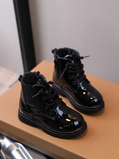 Spring And Autumn Casual Girls' Short Boots Faux Leather Shiny And Comfortable Children's Boots Flat Non-Slip Girls' Boots