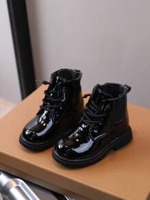 Spring And Autumn Casual Girls' Short Boots Faux Leather Shiny And Comfortable Children's Boots Flat Non-Slip Girls' Boots
