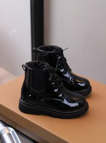 Spring And Autumn Casual Girls' Short Boots Faux Leather Shiny And Comfortable Children's Boots Flat Non-Slip Girls' Boots