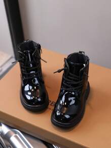Spring And Autumn Casual Girls' Short Boots Faux Leather Shiny And Comfortable Children's Boots Flat Non-Slip Girls' Boots