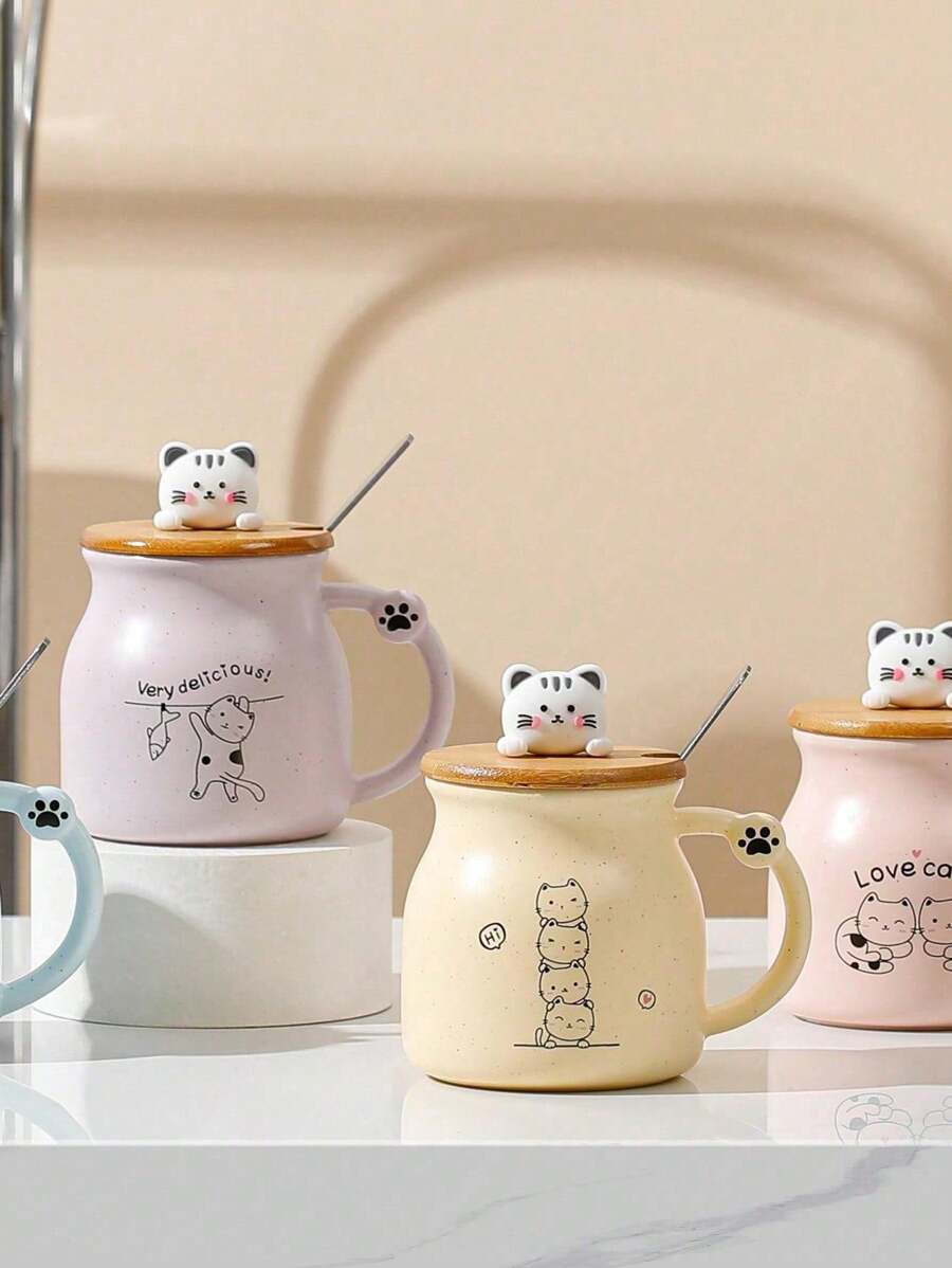 Tasse à Café En Céramique Avec Couvercle Et Cuillère En Forme De