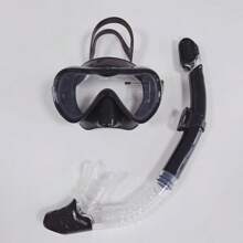 1 Set Adult Snorkeling Diving Mask With Breathing Tube, Anti-Fog Tempered Glass Lens, Liquid Silicone Mask, Dry Top Breathing Tube, Swimming Equipment, Beach Essentials, Beach Accessories, Pool Float - Black - View 1