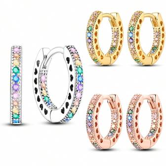 Earring For Women Exquisite Hoop Earrings Inlaid Colorful Sparkling Zirconia Design Silver Color Multiple Colors Available Hypoallergenic Jewelry Pretty Female Gift