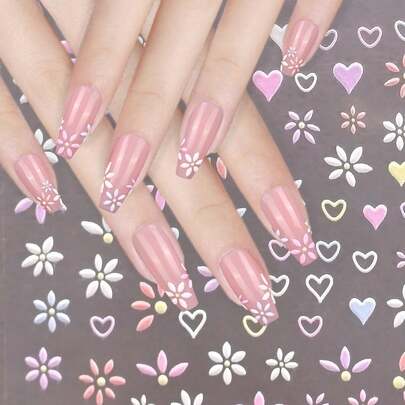 Pegatinas de arte de uñas con tema de verano a otoño, con flores, pétalos, enredaderas y patrones florales de ballet en morado, rosa y colores variados, adecuadas para niñas y mujeres para manualidades