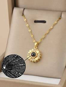 1條鑽石鑲嵌不鏽鋼心形項鍊,擁有100種語言的愛的表達,是女性浪漫禮物的不二之選 - 金黃色 - 查看 6