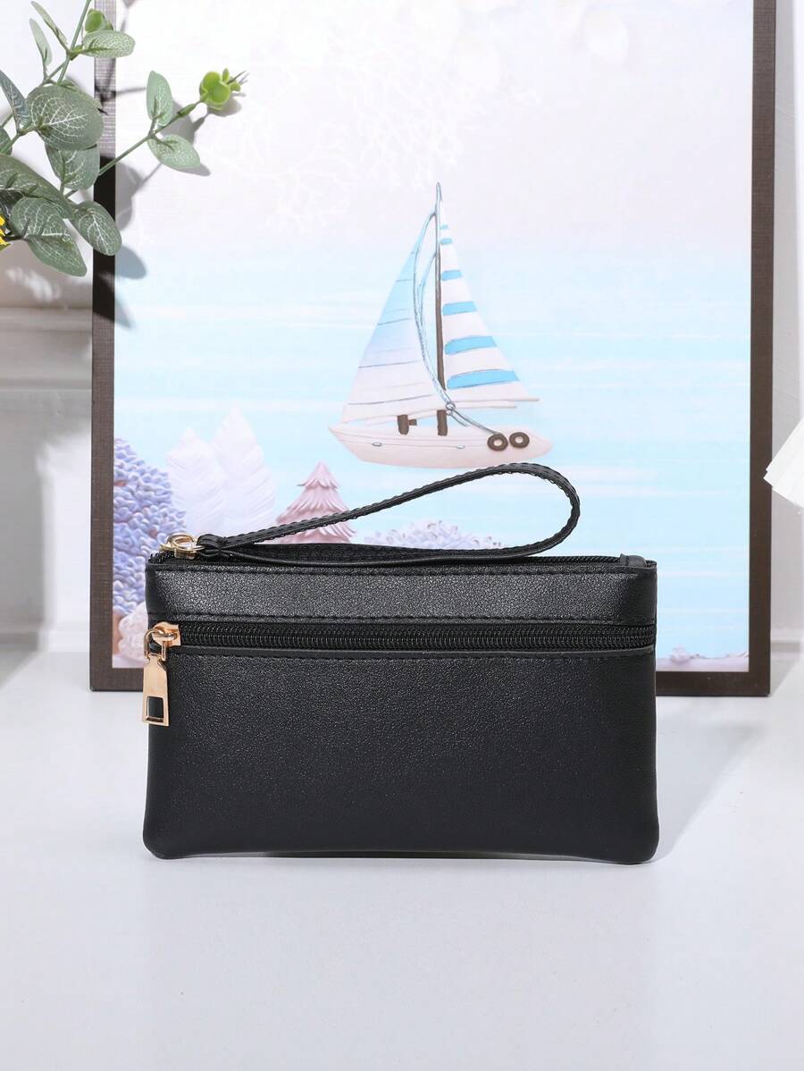 2024 New Women's Multifunctional Wrist Bag Long Double Zipper Mobile Phone Wallet - Black - View 1