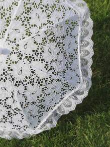1 Peça Sombrinha Branca de Renda Bordada com Floral, Tamanho Pequeno, Adequada para Casamento, Festa de Casamento, Prop de Fotografia Nupcial