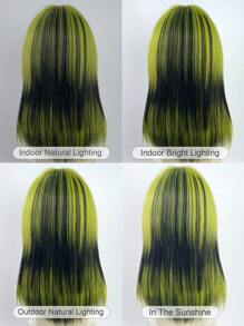 Synthetic Short Straight Green Black Layered Mix Wig With Bangs Women Fluffy Lolita Cosplay Hair Wig For Daily Party - Green - View 6