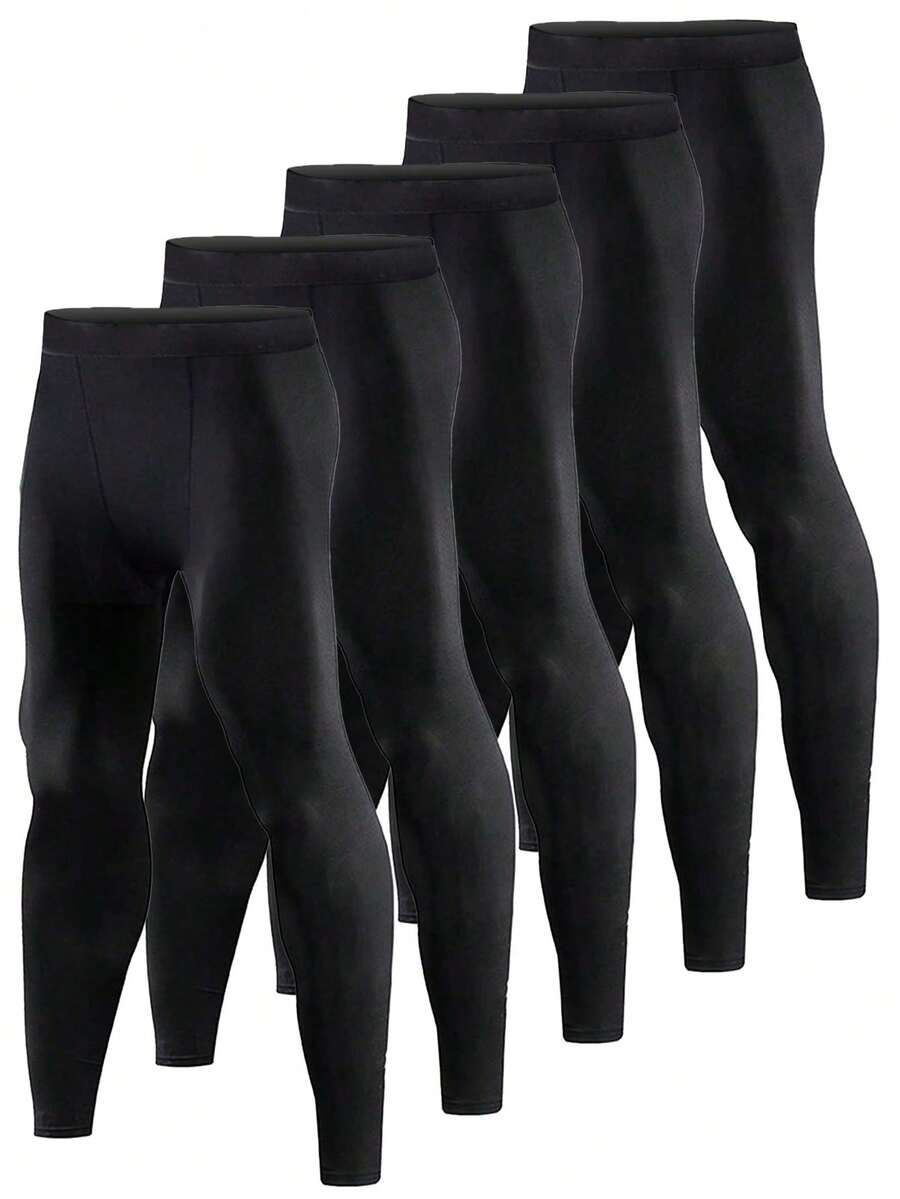 男友风格男士运动紧身裤，适合跑步、健身、篮球训练，高弹力、快干，男友风格男士印花打底七分裤 - 黑色 - 查看 1