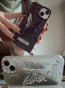 夏季 Y2k 蝴蝶立体秘密支撑创意手机壳 银色 适用于 防水防震防摔防刮 - 銀色 - 查看 9