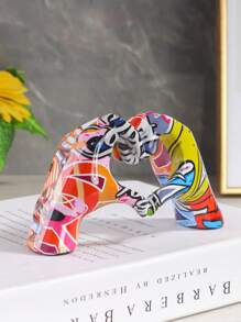 1pc Colorful Resin Heart Hand Gesture Decorative Ornament, Room Decor/Bedroom Decor Best - Orange - View 4