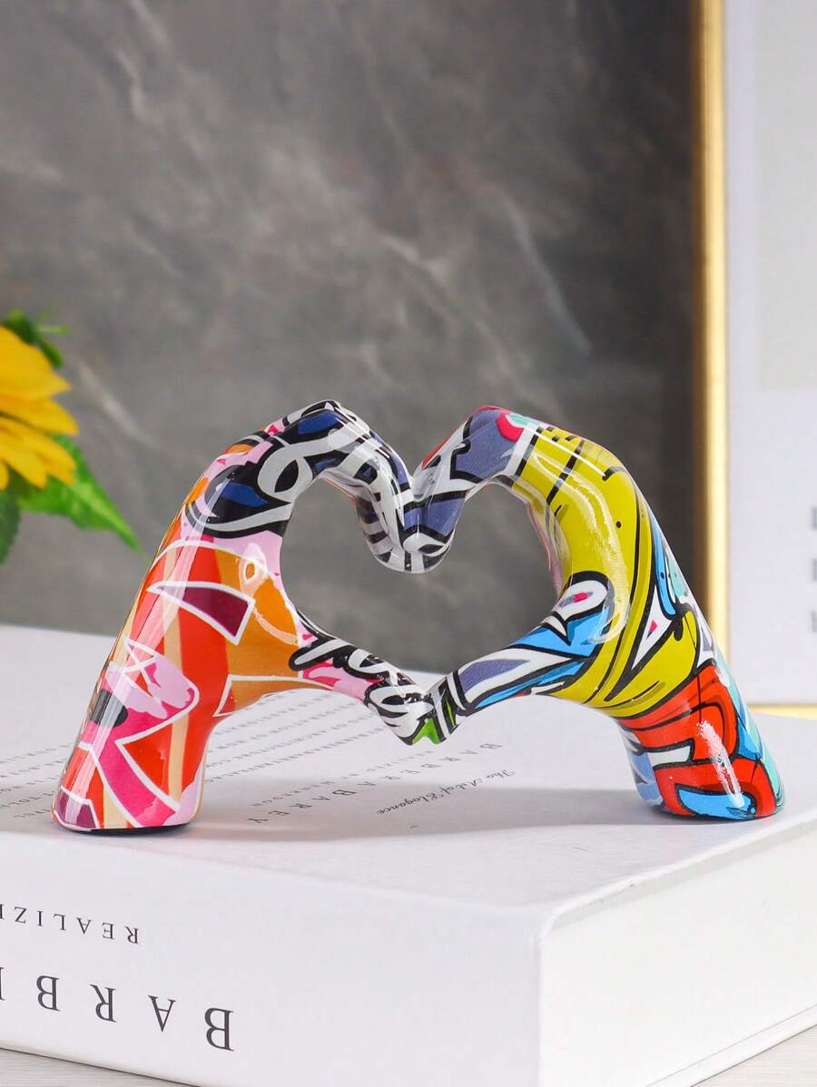 1pc Colorful Resin Heart Hand Gesture Decorative Ornament, Room Decor/Bedroom Decor Best - Orange - View 1