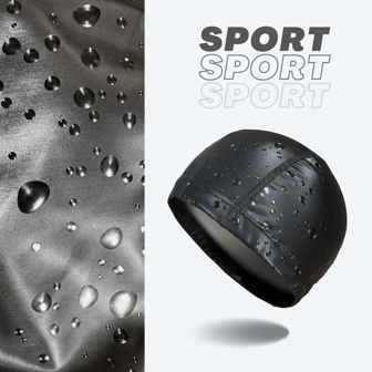1 pièce Bonnet de bain noir imperméable en PU, unisexe, confortable et antidérapant, convient pour les grosses têtes et les cheveux longs, accessoires de plage, accessoires de piscine