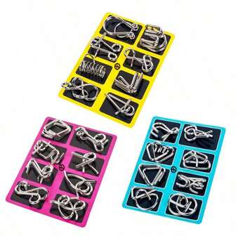 8 件/套玩具脑筋急转弯金属迷宫解锁智商思维脑筋急转弯拼图成人互动游戏解环玩具、拼图、拼图、大脑